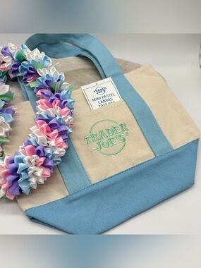 NEW Trader Joe’s Mini Canvas Tote Bag - Limited Edition Pastel Blue